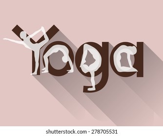 Yoga logo as lettering and poses. Vector illustration in eps10 format.