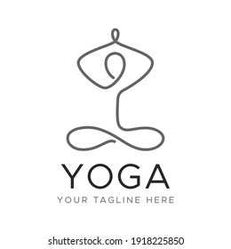 Logo de yoga con humanos lineales en posición de loto. Diseño para atención de salud, belleza, spa, centro de yoga, estudio, spa, deporte, gimnasio.