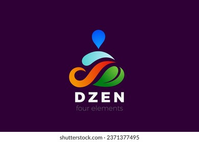 Yoga Logo Lotus Pose Abstract Colorful Design vector template. 4 Four Elements Dzen Harmony Meditation Logotype concept icon.