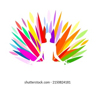 Logo del yoga. Posición Lotus. Ilustración vectorial. Silueta humana con flor de loto