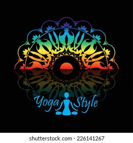 yoga logo pattern in a circle on a black background
