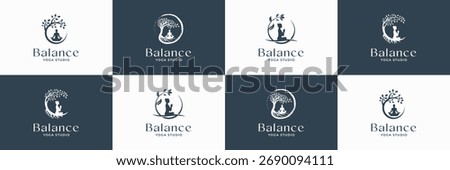 yoga logo series. breath control, simple meditation, and the adoption of specific bodily postures, is widely practiced for health and relaxation.