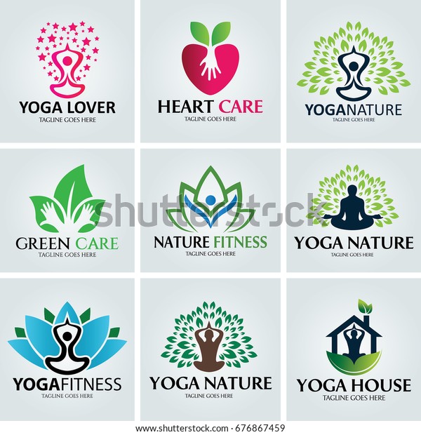 Yoga Logo Set Nature Fitness Logo Stock Vector Royalty Free
