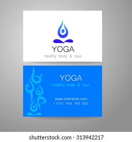 Yoga logo - sign design and business cards. Template for yoga studios, classes, schools, the center of Ayurveda, health, oriental spa center and others.