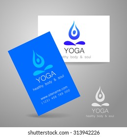 Yoga logo - sign design and business cards. Template for yoga studios, classes, schools, the center of Ayurveda, health, oriental spa center and others.