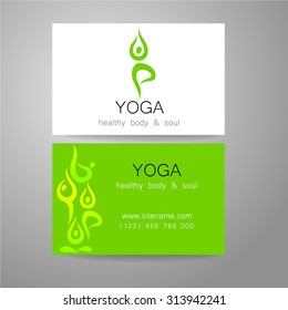 Yoga logo - sign design and business cards. Template for yoga studios, classes, schools, the center of Ayurveda, health, oriental spa center and others.