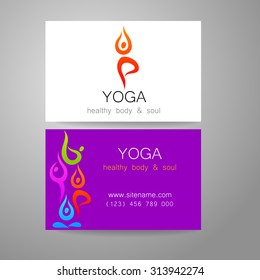 Yoga logo - sign design and business cards. Template for yoga studios, classes, schools, the center of Ayurveda, health, oriental spa center and others.