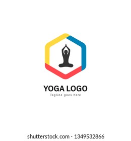 Yoga logo template design. Yoga logo with modern frame isolated on white background
