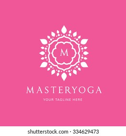 Yoga Logo Template With Lotus and M letter 