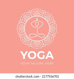 Plantilla de logotipo de yoga. Mandala redonda con el cuerpo humano. Asana.