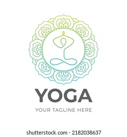 Yoga Logo Template. Round mandala with human body. Asana.