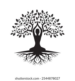 Yoga logo tree silhouette vector illustration 