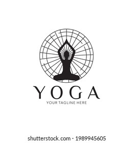 Vector del logo del yoga. Diseño de meditación de silueta humana