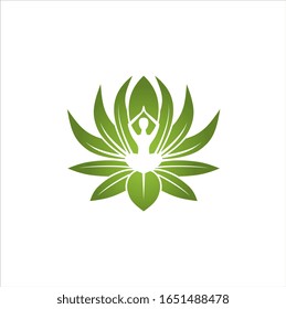 Yoga logo vector illustration. Human meditation in lotus flower vector concept