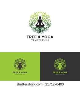 Yoga logo vector, a man meditation in Natural place.