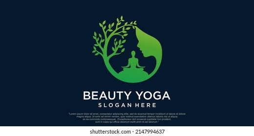 Vector del logo del yoga, una meditación femenina en el lugar natural.