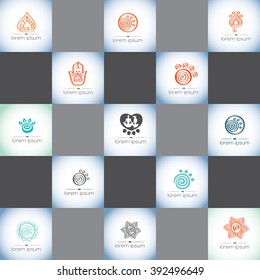 Yoga logos set vector. Pet yoga logo. Spa and wellness branding. Beauty center logo.
Illustrations made with Illustrator calligraphic brushes
