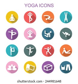 yoga long shadow icons, flat vector symbols