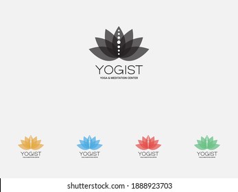 Yoga Lotus flower logo. Lotus with chakras symbol. 7 chakra sign symbol, lotus flower icon. Set of colorful flat design icons