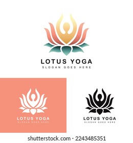 Yoga Lotus flower logo creative design. abstract logo template yoga pose vector illustration.