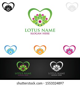 Yoga and Lotus flower logo with Healt Spa Concept and Human silhouette