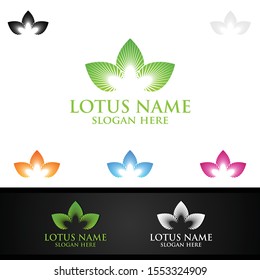 Yoga and Lotus flower logo with Healt Spa Concept and Human silhouette