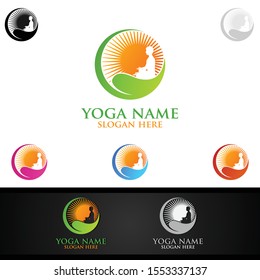 Yoga and Lotus flower logo with Health Spa Concept and Human silhouette