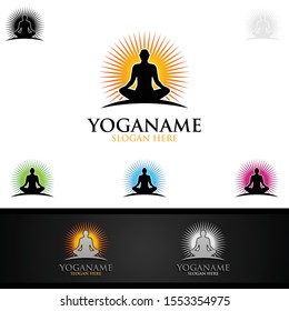 Yoga and Lotus flower logo with Health Spa Concept and Human silhouette