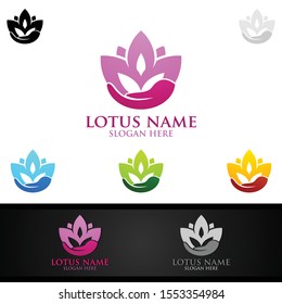Yoga and Lotus flower logo with Health Spa Concept and Human silhouette