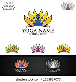 Yoga and Lotus flower logo with Health Spa Concept and Human silhouette