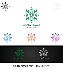 Yoga and Lotus flower logo with Health Spa Concept and Human silhouette