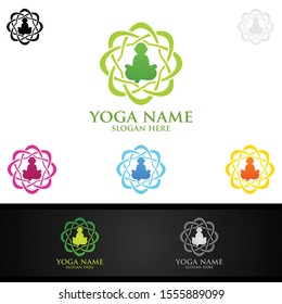 Yoga and Lotus flower logo with Health Spa Concept and Human silhouette
