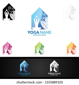 Yoga and Lotus flower logo with Health Spa Concept and Human silhouette