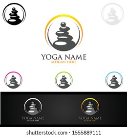 Yoga and Lotus flower logo with Health Spa Concept and Human silhouette