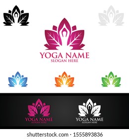 Yoga and Lotus flower logo with Health Spa Concept and Human silhouette