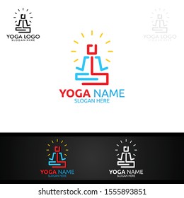 Yoga and Lotus flower logo with Health Spa Concept and Human silhouette