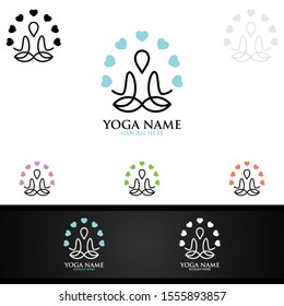 Yoga and Lotus flower logo with Health Spa Concept and Human silhouette