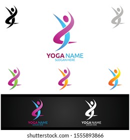 Yoga and Lotus flower logo with Health Spa Concept and Human silhouette
