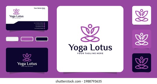yoga lotus flower logo with line art style and business card inspiration