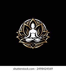 Yoga lotus and lotus flower vector logo. Meditation symbol.