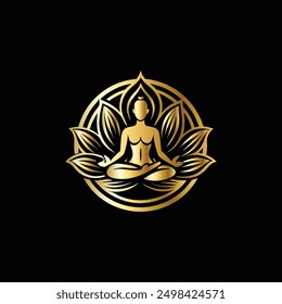 Yoga lotus and lotus flower vector logo. Meditation symbol.