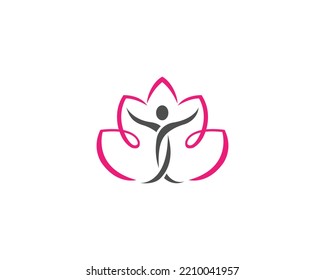 Yoga With Lotus Flowers Life Isolated White Background Vector.