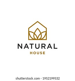 mínimo y simple yoga lotus casa icono vector logo con hermosa flor de árbol de plantas, casa orgánica, cottage forrest ilustración de diseño 