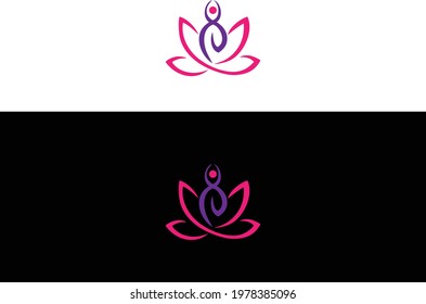 Yoga and lotus logo design vector symbol template.
