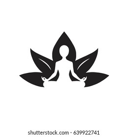 Yoga Lotus Logo  Icon Black and White Drawing