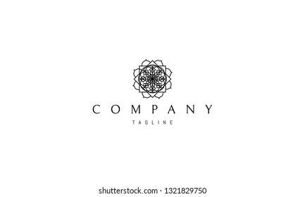 Yoga lotus mandala black vector logo design