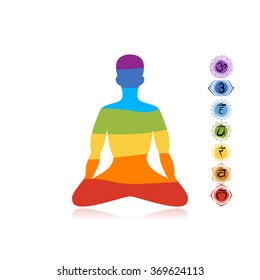 Yoga lotus pose with chakras for your design