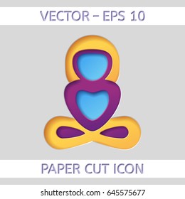 Yoga Lotus Pose icon. Used as an icon or logo for web printing, leaflets, postcards, posters, brochures. Vector illustration. Paper cut design style.