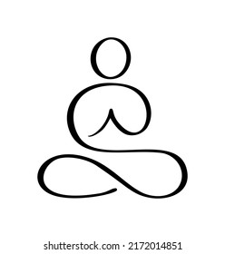 Yoga Lotus Pose Icon Vector Logo Concept. Meditation Yoga Minimal Symbol. Health Spa Meditation Harmony Zen Logotype. Creative Graphic Sign Design Template.