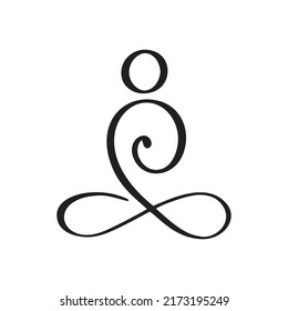 Yoga Lotus Pose Icon Vector Logo Concept. Meditation Yoga Minimal Symbol. Health Spa Meditation Harmony Zen Logotype. Creative Graphic Sign Design Template.